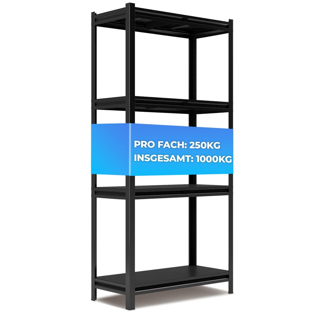 ALL Premium Metallregal Schwarz Schwerlastregal 180x90x40cm – 1000 kg Traglast Kaltgewalzter Stahl – Robustes Kellerregal