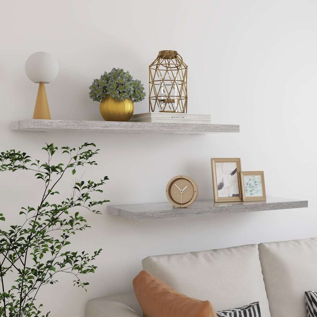 The Living Store Schweberegale 2 Stk. Betongrau 90x23,5x3,8 cm MDF