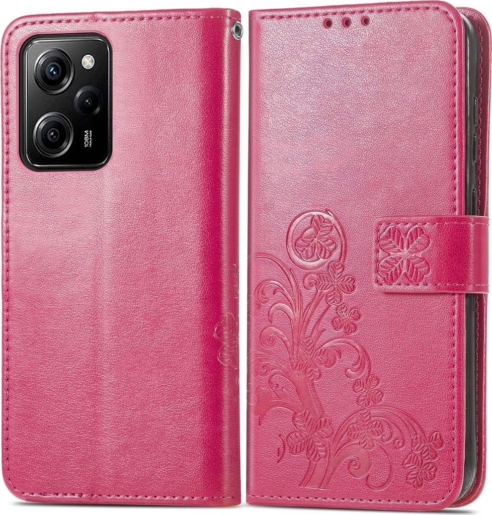 Mobigear Clover POCO X5 Pro Hülle Klapphülle Geldbörse - Magenta