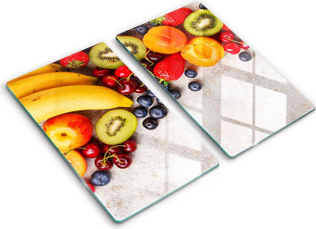 Glasschneideplatte - Herdabdeckplatte - 2x30x52 cm -Schneidebrett - Spritzschutz -Urlaubsfrucht