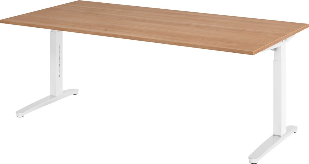 bümö Schreibtisch Serie-XB - Nachbildung: Nussbaum, Größe: 200 x 100 cm, Gestell: Weiß/Alu poliert