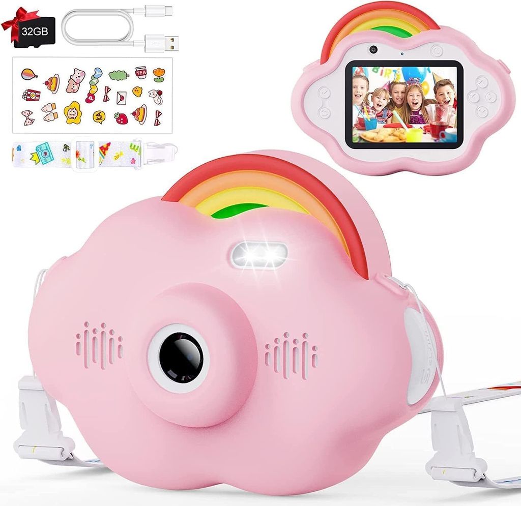 Digitalkamera mit 2,4-Zoll-Bildschirm, installierte 32-GB-Karte Kinderkamera Multifunktionale Spielzeugkamera Geschenke für 3-12 Jährige