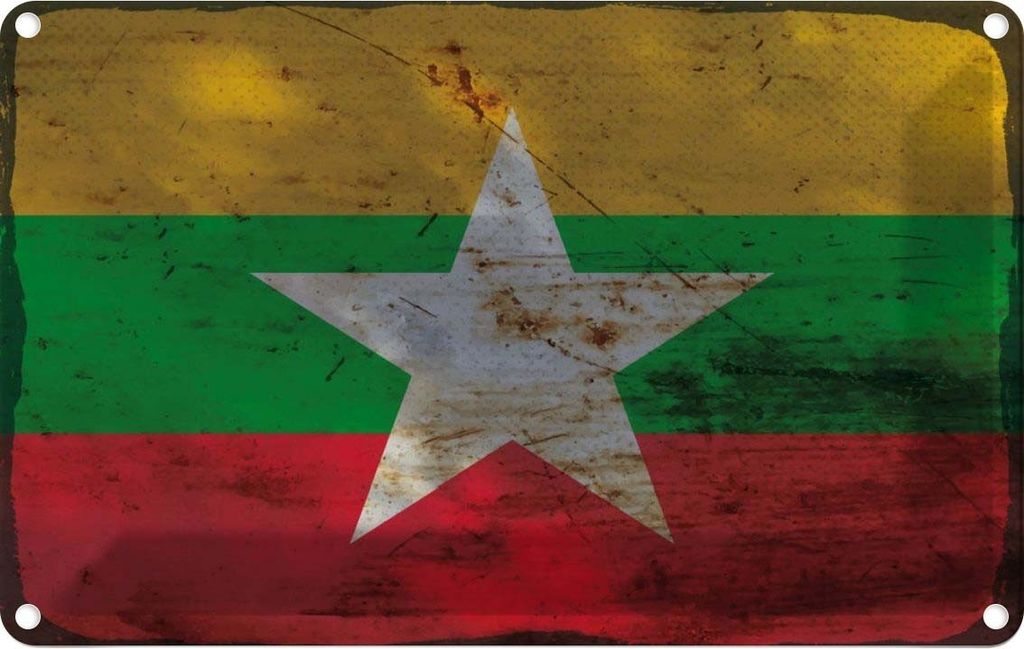 vianmo Blechschild 12x18 cm Myanmar Rost Flagge Fahne Wappen
