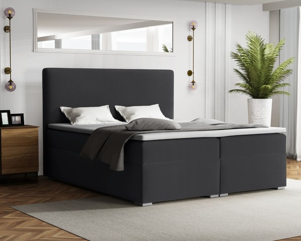 Boxspringbett BOSTON 160x200 cm Velour Kronos 34 Anthrazit Produktbild 1