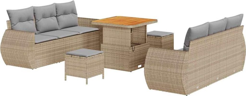 vidaXL Gartensofa-set mit Kissen 9 pcs Beige und Hellgrau Poly-Rattan