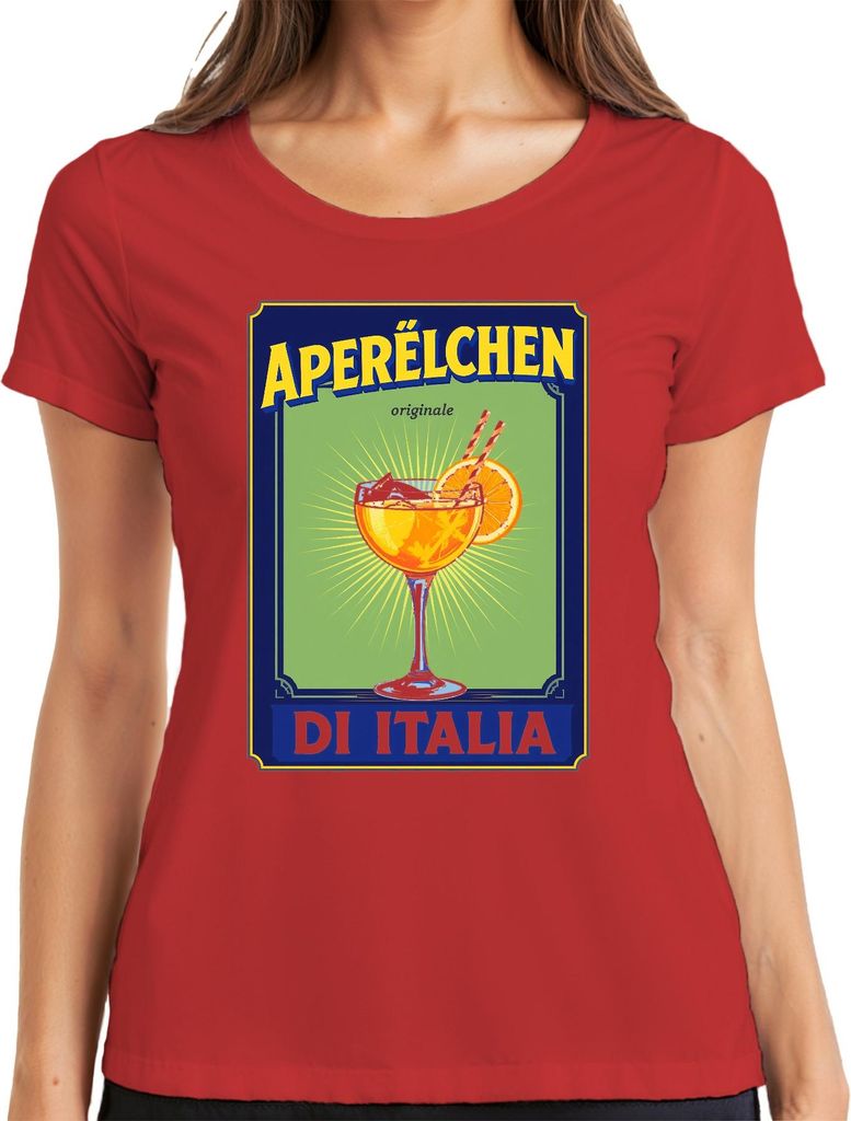 Aperélchen originale Spritz Cocktail Orange Italien Retro Karneval Damen T-Shirt, Rot, XL