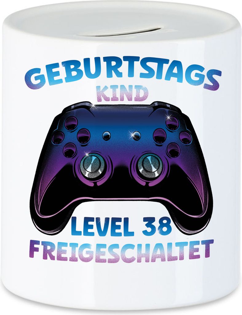 Geburtstagskind Level 38 Freigeschaltet Spardose Happy Birthday Geburtstag Level Controller Konsole Game Spiel