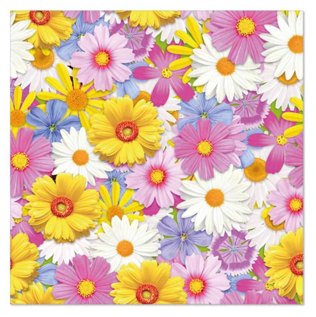 20 Servietten, 3-lagig 1/4-Falz 33 cm x 33 cm "Daisies Mix" Produktbild 