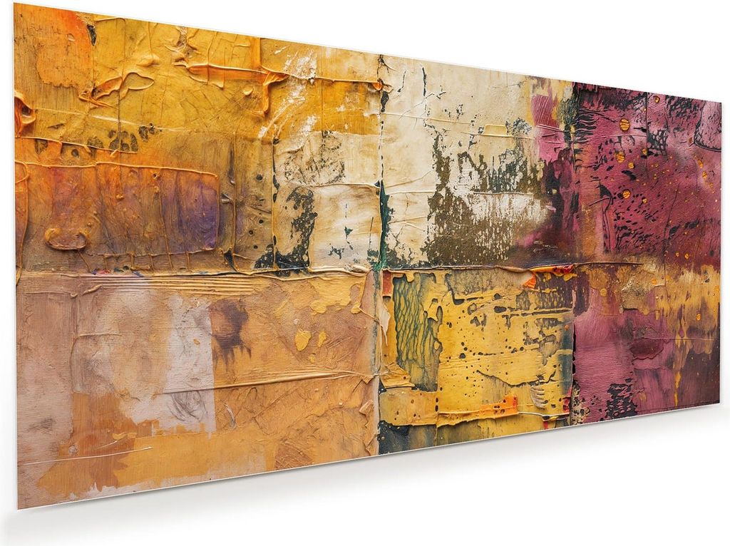 Glasbild 100x50cm in XXL für Wohnzimmer, Schlafzimmer Motiv Kunst Collage Textur