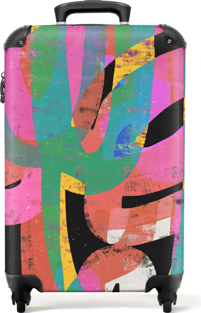 NoBoringSuitcases.com Koffer Handgepäck Trolley Rollkoffer Kleine Reisekoffer mit 4 Rollen - Abstrakt - Farben - Rosa - Grün - Kunst - Cabin Si...