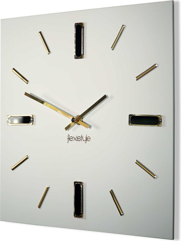 FLEXISTYLE Wanduhr 30cm Design ohne tickgeräusche ohne Ticken modern Gold quadratisch 3D Badezimmer Wohnzimmer (Weiß Gold)