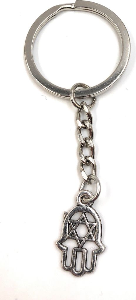 Onwomania Schlüsselanhänger Hand mit Pentagram Muster Silber Metall Anhänger Charm