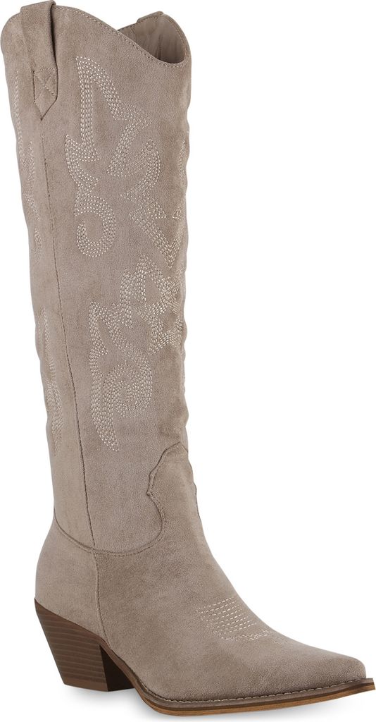 VAN HILL Damen Leicht Gefütterte Cowboystiefel Stiefel Stickereien Schuhe 839869, Farbe: Schlamm, Größe: 37