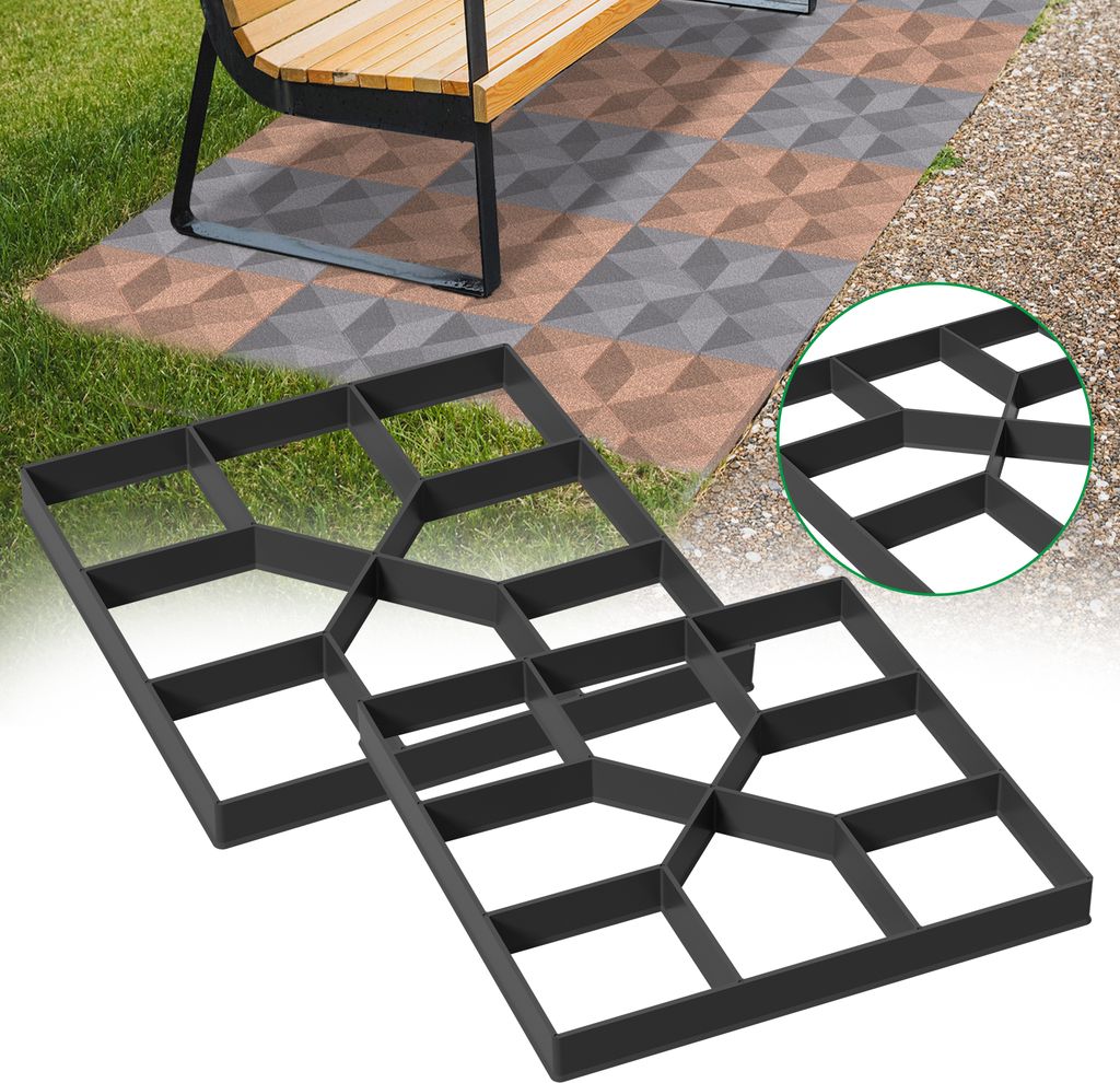 XMTECH DIY Betonform 2er Set, 8 Kammern Pflasterform Form Gehwegen Schalungsform, Wiederverwendbare Beton Gießform für Gehweg Garten Hof Terrasse...