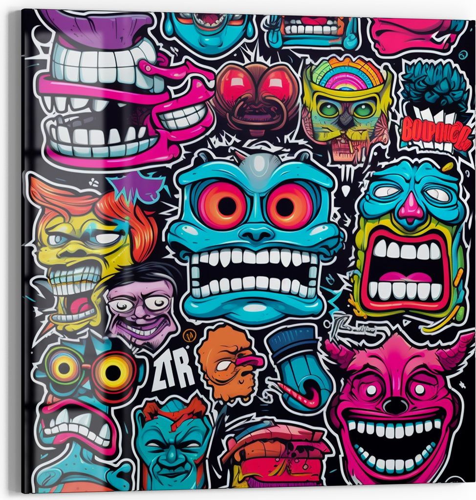 DEQOART Magnettafel Glas 30x30 cm 'Farbenfrohe Charaktere' beschreibbar Whiteboard Küche