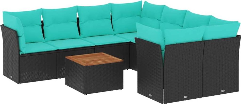 vidaXL 9-tlg. Garten-Sofagarnitur mit Kissen Schwarz Poly Rattan