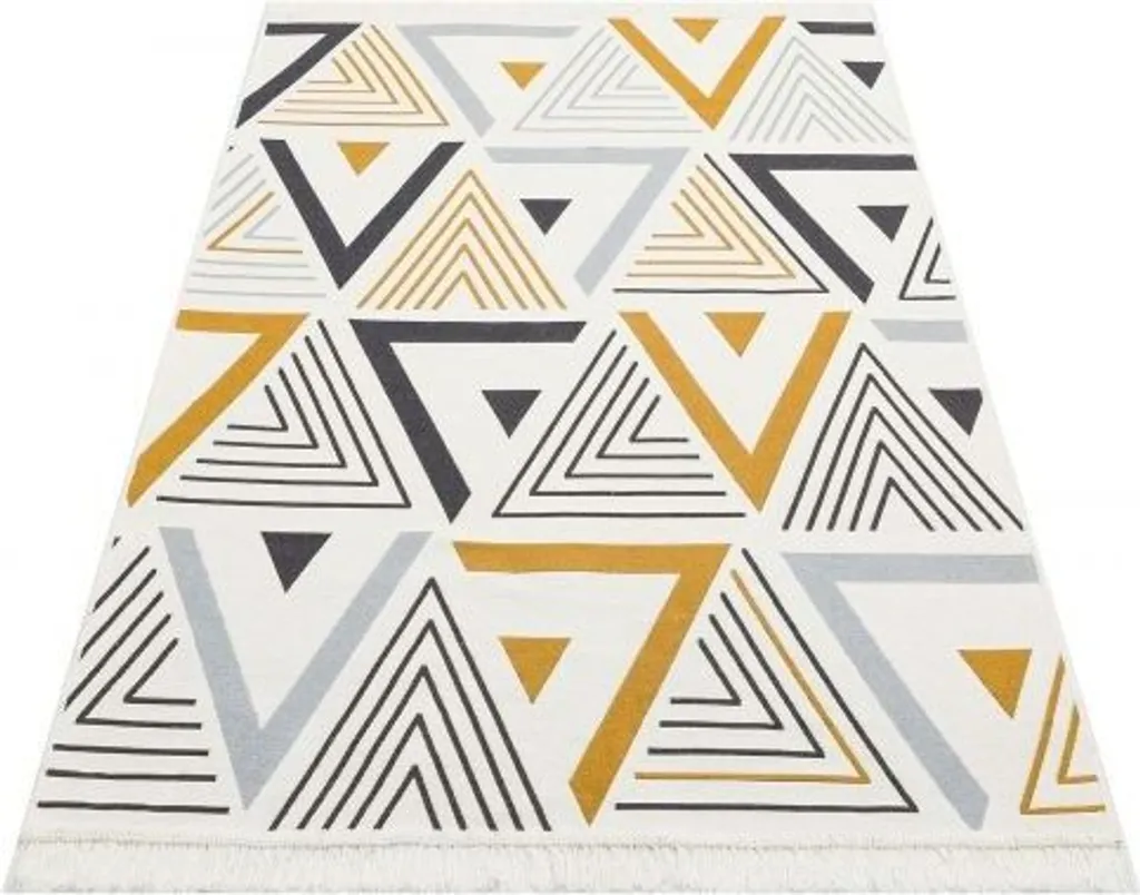 Tapis Tissé Plat Arya 18 Jaune et Gris 120x180 cm Style Kilim Chic