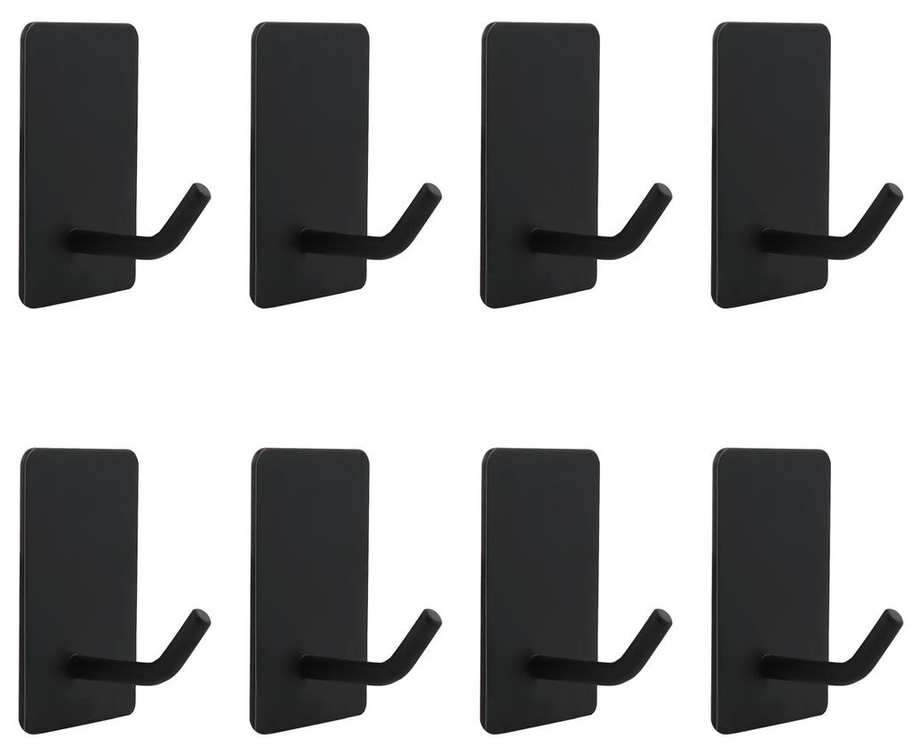 Set mit 8 schwarzen, selbstklebenden Handtuchhaken, kein Bohren erforderlich, klassisches Design, hochwertige selbstklebende Haken für Badezimmer,...