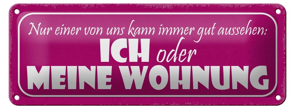 Blechschild Spruch 27x10cm ich oder meine Wohnung gut Metal Dekoration