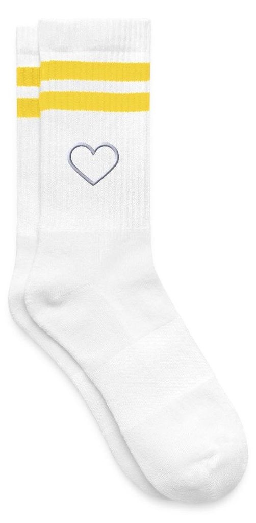 Spreadshirt Stickerei Herz Gestreifte Tennissocken, 37-41, Weiß/Gelb