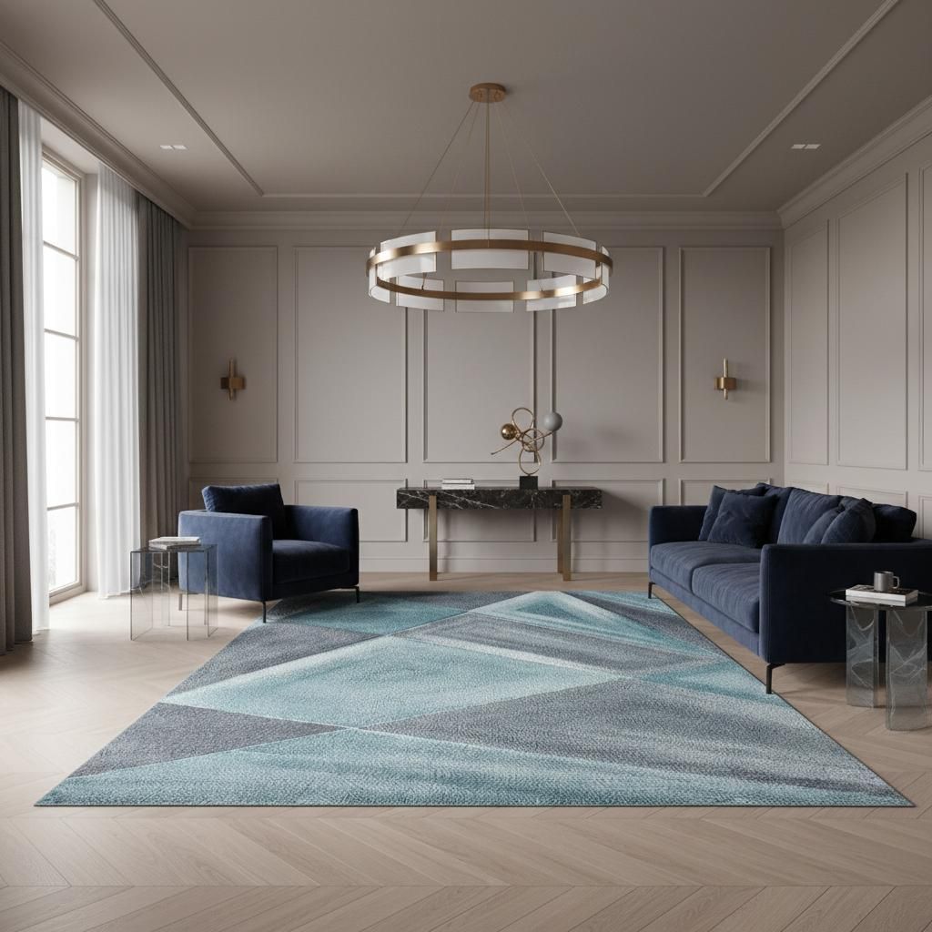 Designteppich Geo-Muster Pflegeleicht Waschbar Strapazierfähig | Blau 160x230 cm Wohnzimmer Schlafzimmer Gekettelt | ANDALO – Kadima Design
