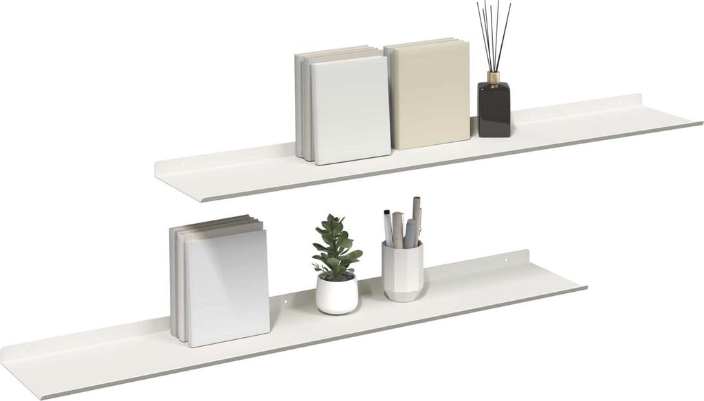 "Springschlussverkauf "Schwebendes Regal - CLORIS - Robust und langlebig - Wandboard Bücherregal - 2 pcs Weiß 100x18x2,5cm Stahl - Wandregale Neu...