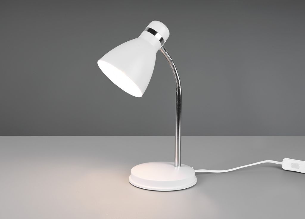 LED Schreibtischlampe Nachttischlampe Chrom Metallschirm Weiß dimmbar, Höhe 33cm