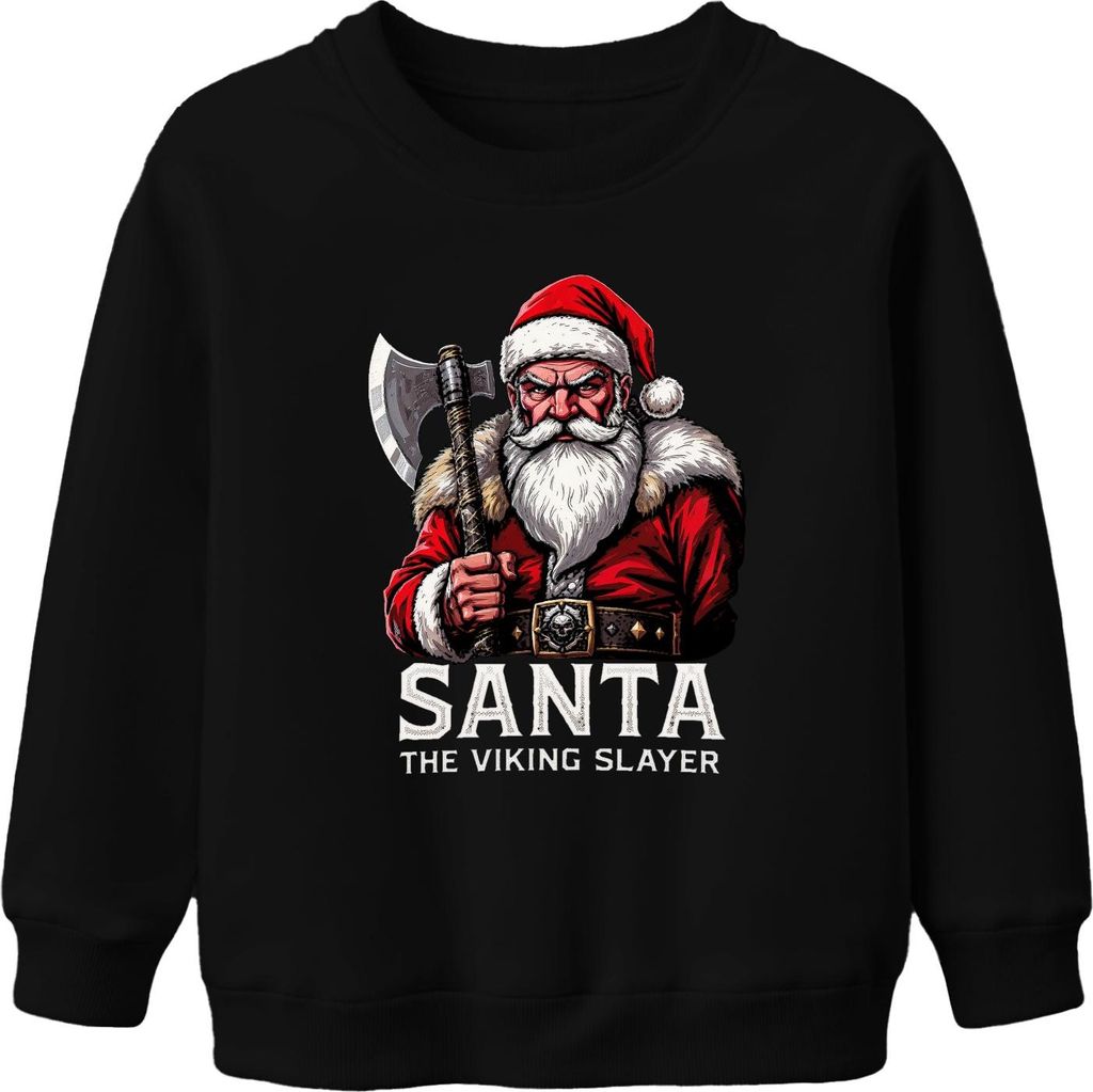 Santa The Viking Slayer Wikinger Axt Bart Weihnachten Geschenk Uni Kinder Sweatshirt Pullover, Schwarz, 116