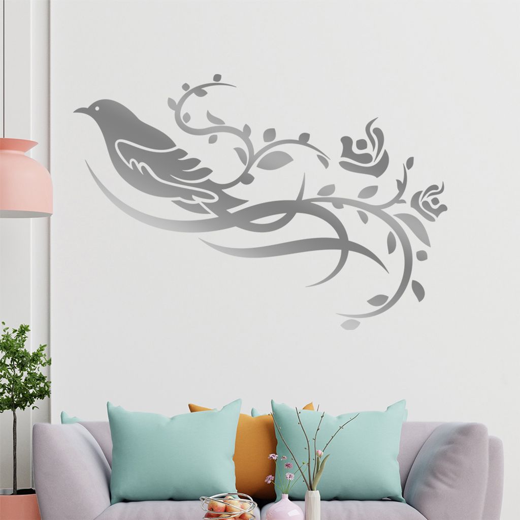 Vogel Ranke Blüte Wandtattoo in 6 Größen - Wandaufkleber Wall Sticker - Dekoration, Küche, Wohnzimmer, Schlafzimmer, Badezimmer