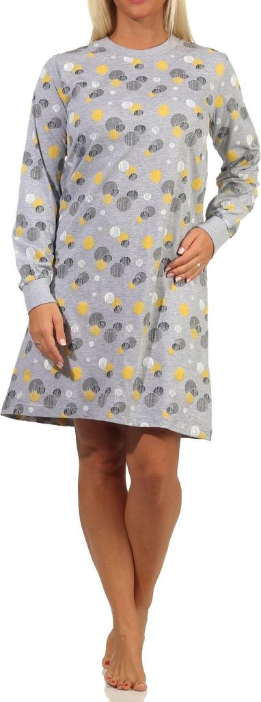 Damen langarm Nachthemd mit Bündchen in eleganter Tupfen / Punkte Optik - 212 213 90 750 ; gelb , 36