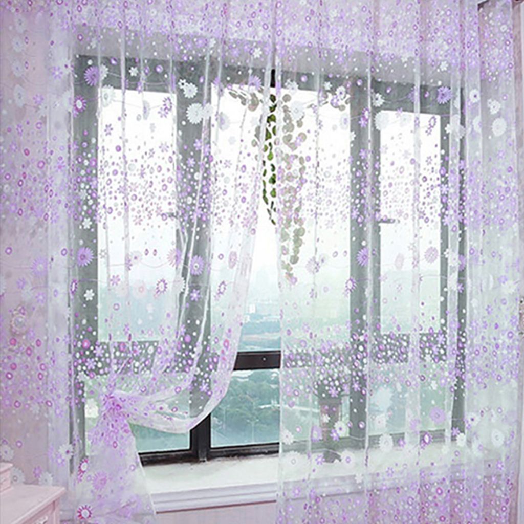 Fenstervorhang durchscheinend Blumenmuster Raumdekor Pastoral Balkon Valance für Home Office Cafe-Lila