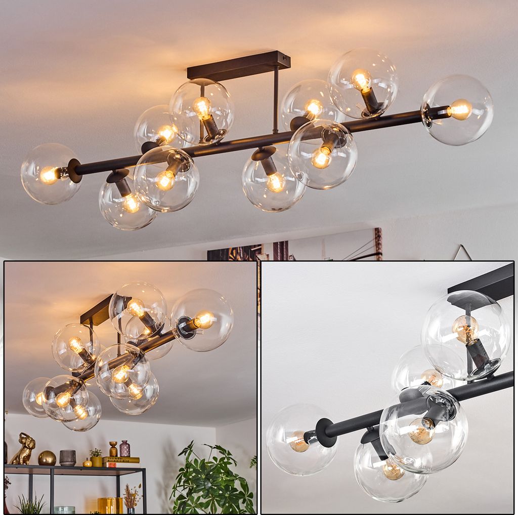 Fossobiubo 10-flammige Deckenlampe aus Metall/Glas in Schwarz/Klar