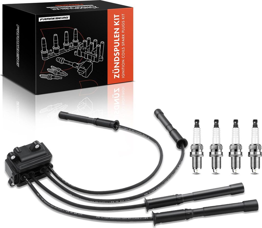 Frankberg 1x Zündspule+4x Zündkerze für Nissan Kubistar Kasten Renault Clio II Kangoo Express Thalia I Twingo