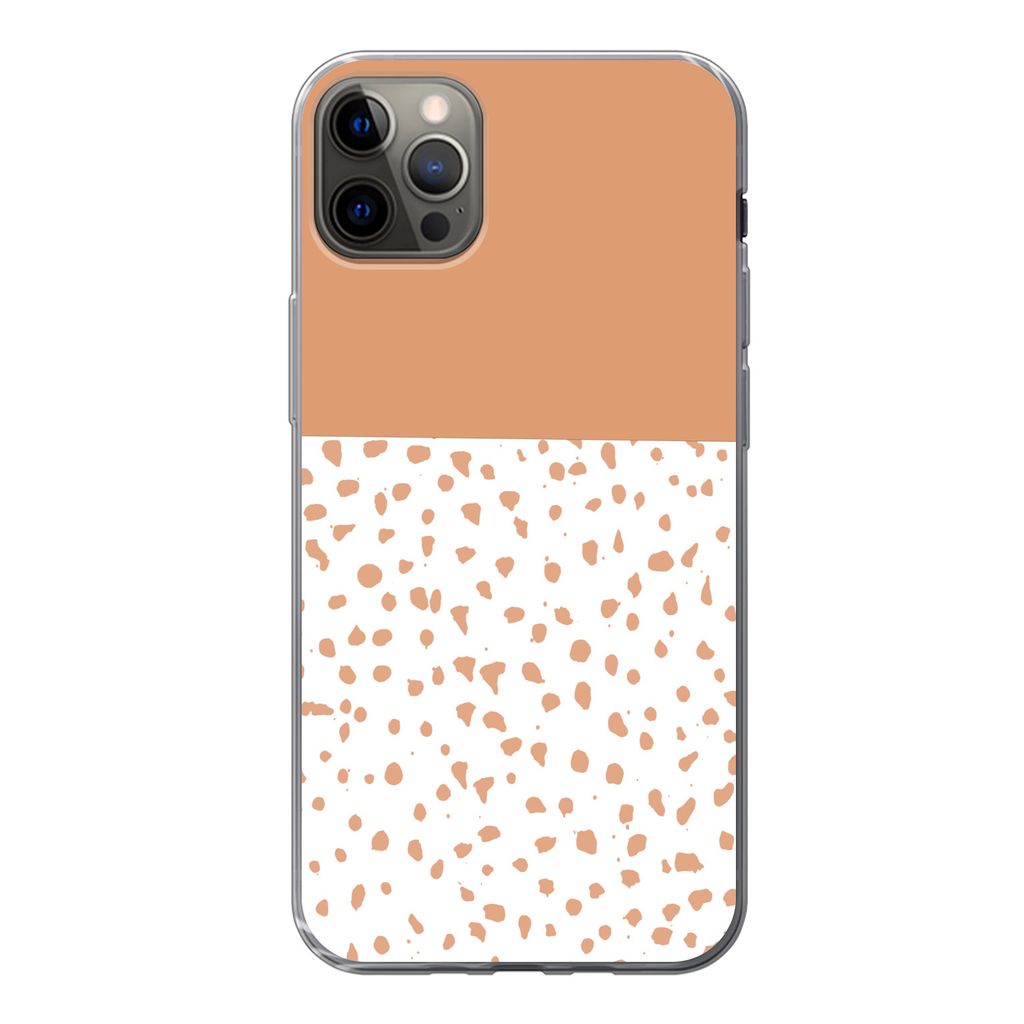MuchoWow Handyhülle Schutzhülle Hülle für iPhone 12 Pro Max Tupfen - Orange - Weiß Silikon Softcase Handy Hülle - Hartschale