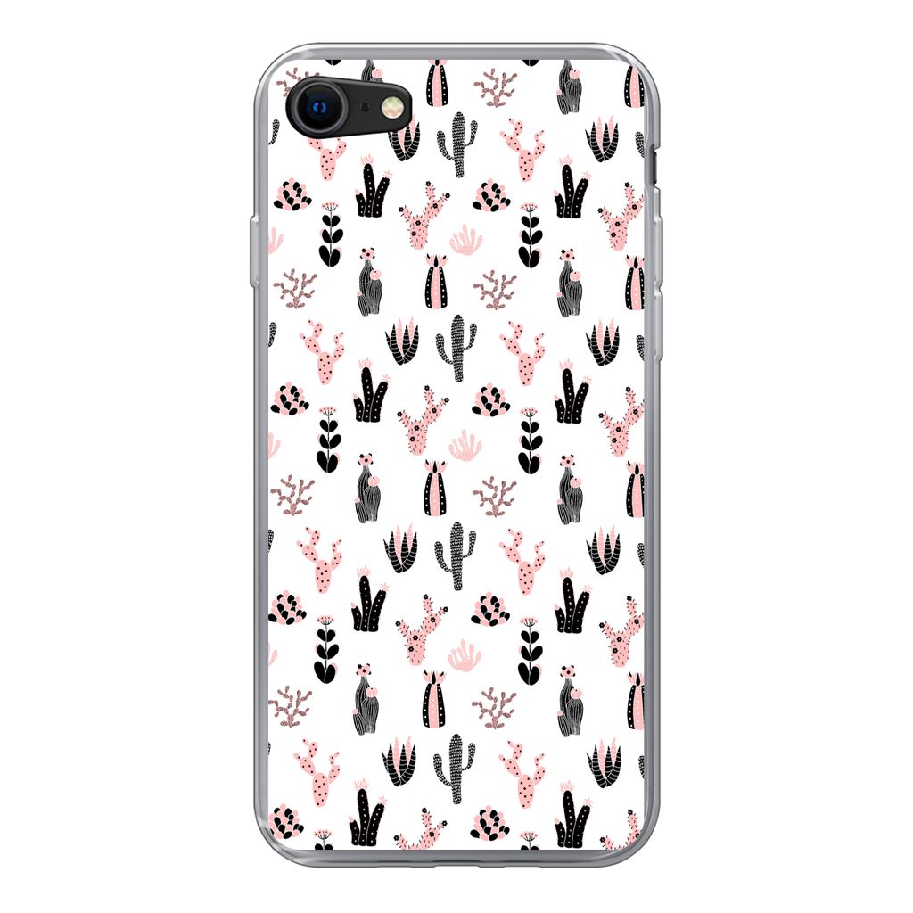 MuchoWow Handyhülle Schutzhülle Hülle für iPhone SE 2022 Mädchen - Kaktus - Rosa - Muster - Mädchen - Kinder - Kinder Silikon Softcase Hand...