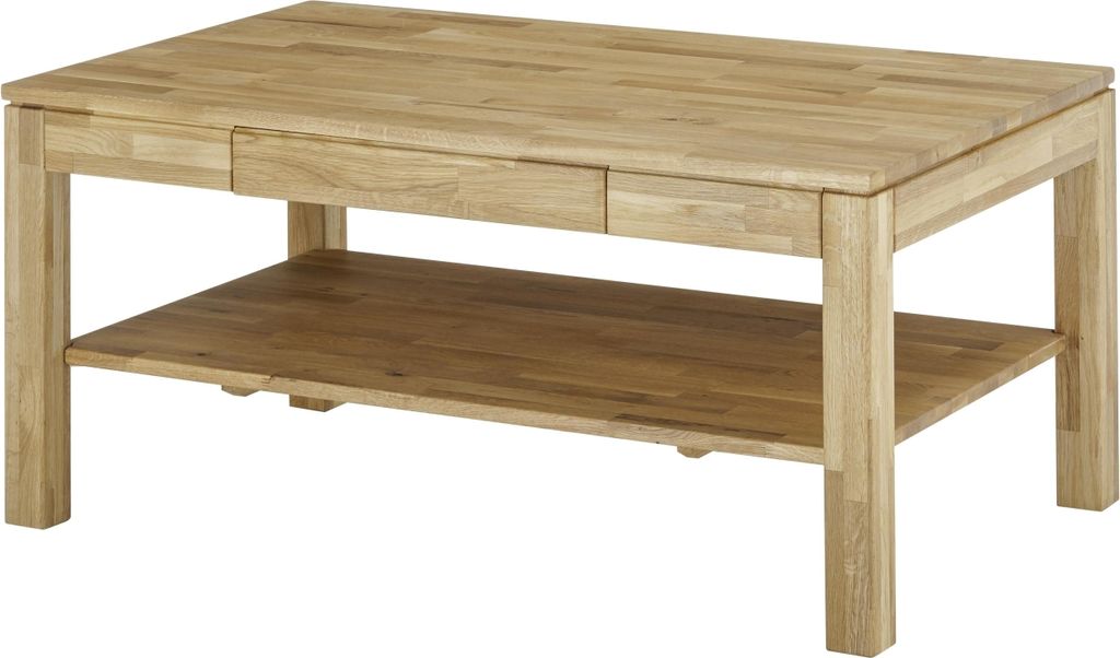 Couchtisch >SALEM< mit Schublade, Asteiche, Massivholz - 115x54x70cm (BxHxT)