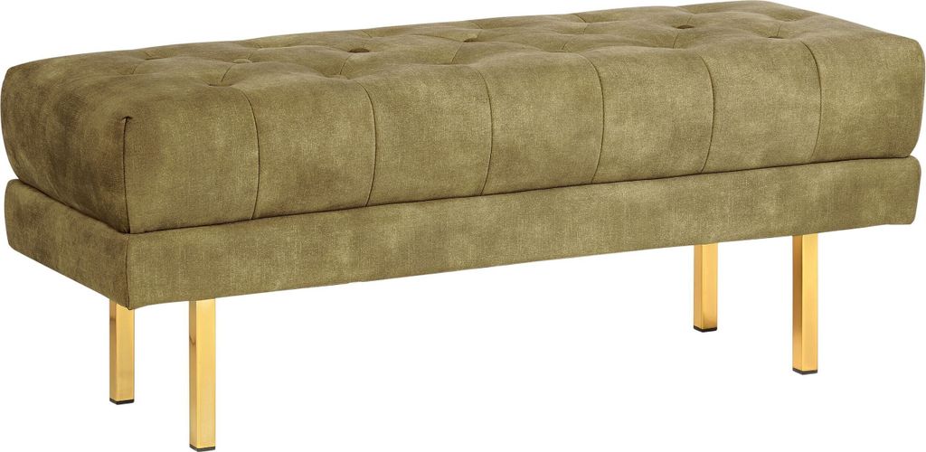 BELIANI Bettbank Olivgrün aus Samtstoff Gesteppt Knopfheftung 117 cm mit Goldenen Beinen Elegant Sitzbank für Schlafzimmer Flur Garderobe Wohnzimmer