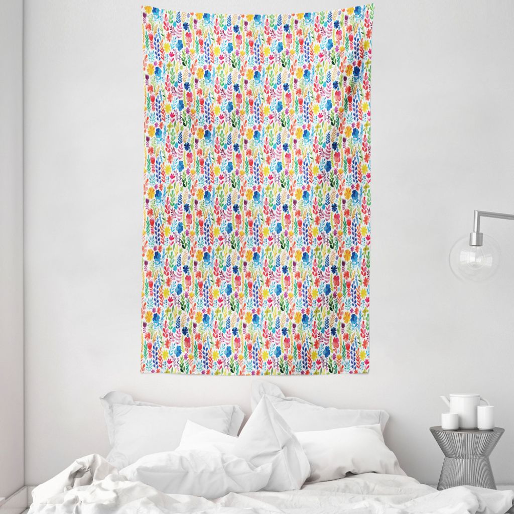 ABAKUHAUS Blumen Wandteppich und Tagesdecke, Tulpen Rosen und Stiefmütterchen aus Weiches Mikrofaser Stoff Waschbar ohne Verblassen Digitaldruck, ...
