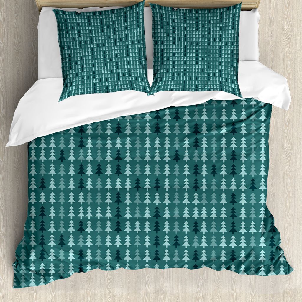 ABAKUHAUS Teal Bettbezug, Zusammenfassung Kiefer Weihnachten, Milbensicher Allergiker geeignet mit Kissenbezügen, 200 cm x 200 cm - 80 x 80 cm, Teal
