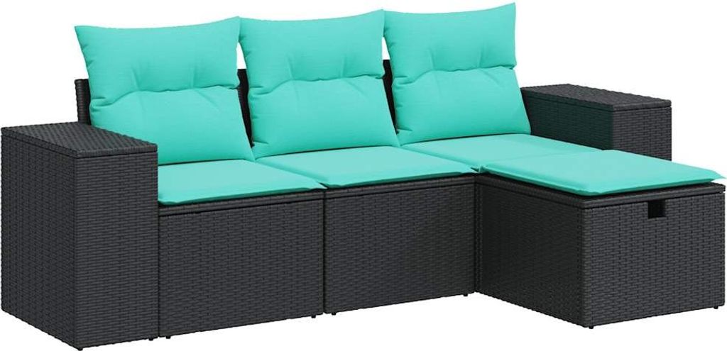 vidaXL 4-tlg. Garten-Sofagarnitur mit Kissen Schwarz Poly Rattan