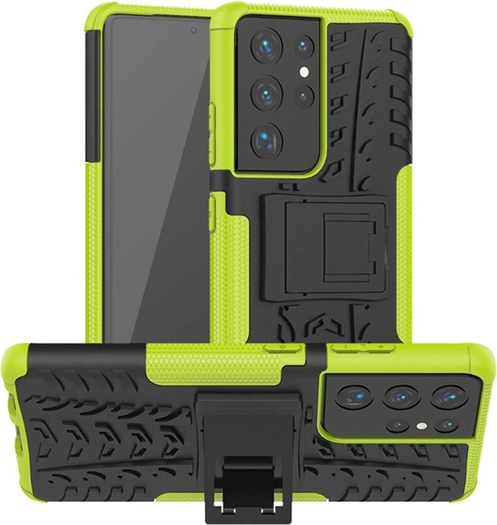 Conie Outdoor Schutzhülle für Samsung Galaxy S21 Ultra Hybrid Silikon Hard Case Cover Hülle mit Ständer in Grün