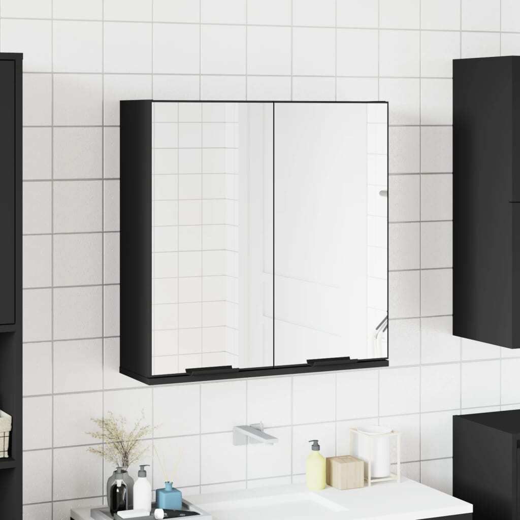 vidaXL Spiegelschrank Schwarz 64x20x67 cm Holzwerkstoff Produktbild 