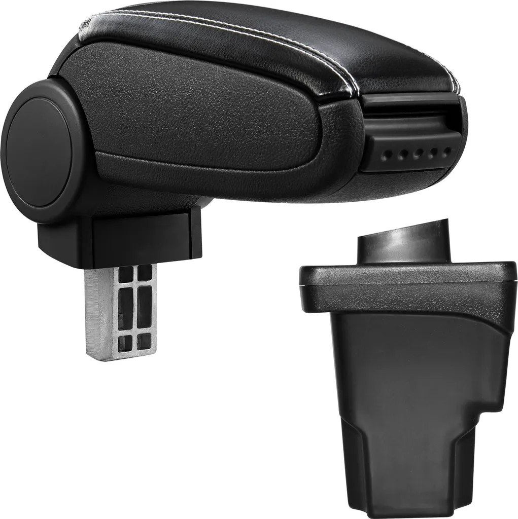 [Bracciolo centrale, perfetto per Seat Leon III tipo 5F a partire dal 2012 - rivestimento in pelle artificiale nera con cuciture bianche