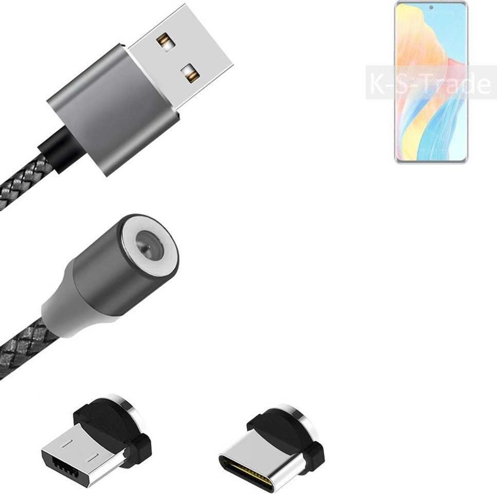 K-S-Trade Hochwertiges Magnet-Lade-kabel Sync-Kabel Daten-Kabel kompatibel mit Oppo Reno 8T 4G mit USB-Typ-C-Anschluss und Micro-USB-Anschluss 2A bis