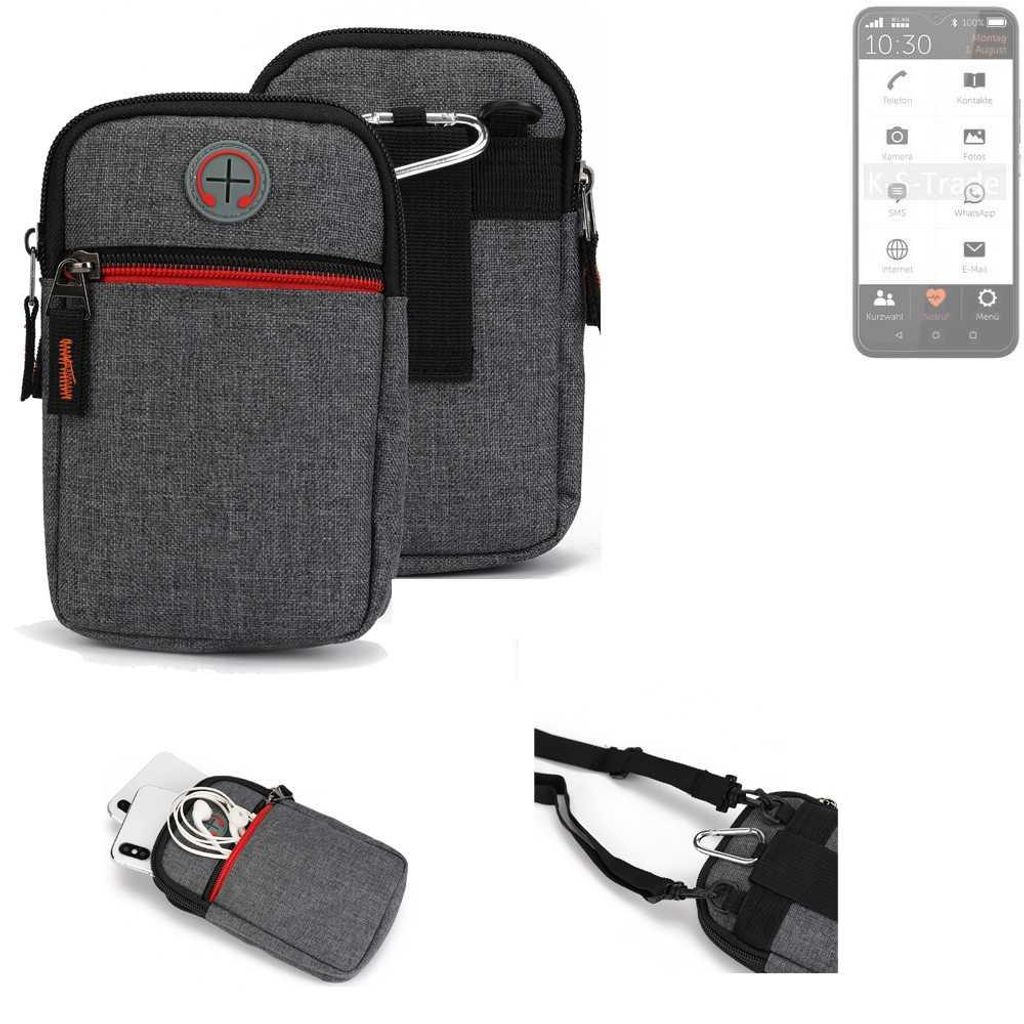 K-S-Trade Holster Gürteltasche kompatibel mit Gigaset GS5 Senior Handy Tasche Schutz Hülle grau Zusatzfächer 1x
