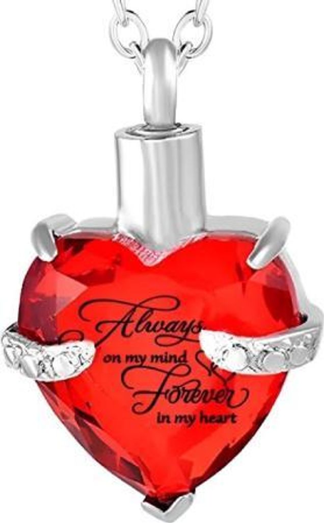 Luxe Ascheanhänger mit Kette - Für Asche, Haare oder Parfum - Gedenkschmuck - Inkl. Asfüllhilfe und Aufbewahrungstasche - ROT
