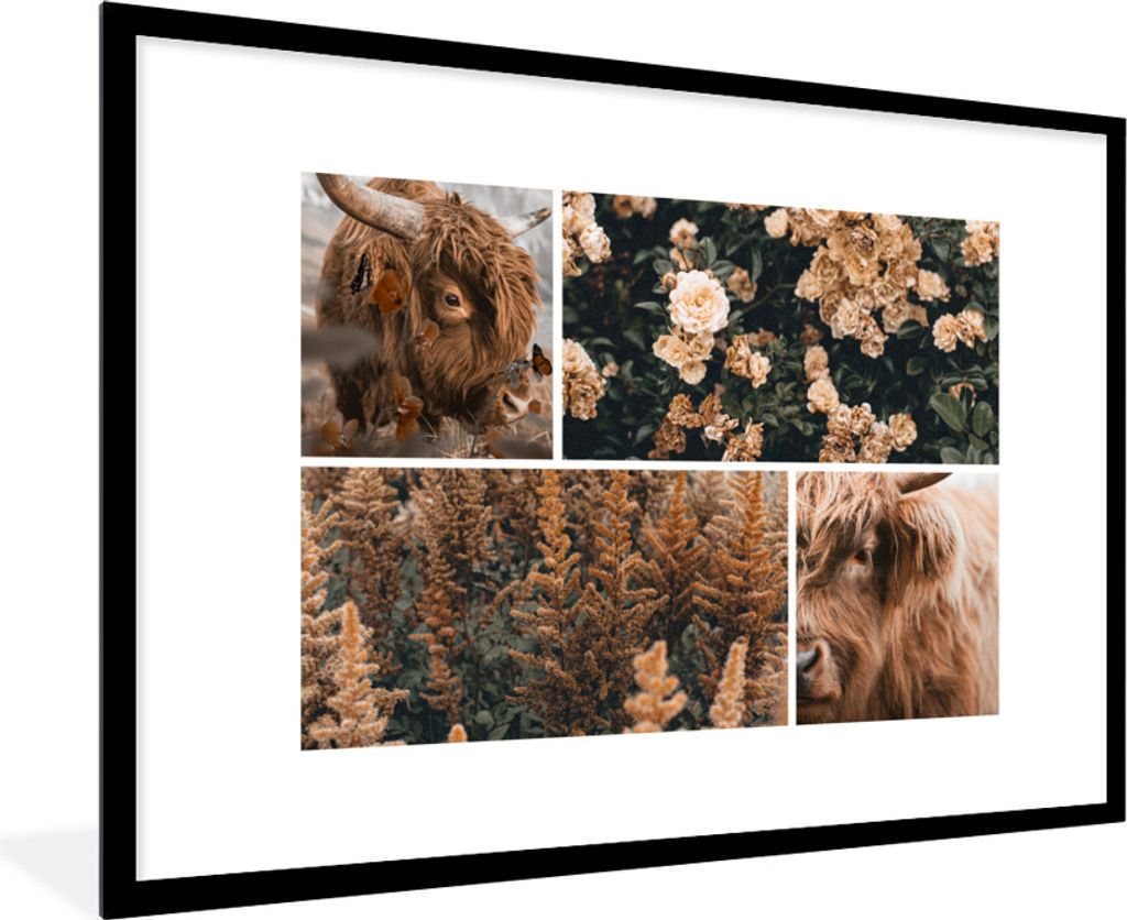 MuchoWow® Gerahmtes Poster Scottish Highlander - Blumen - Produktbild 
