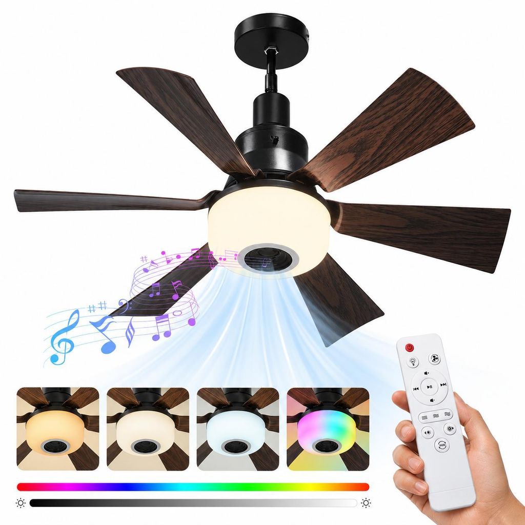 52CM LED Deckenventilator mit Beleuchtung E27 RGB Musik Produktbild 