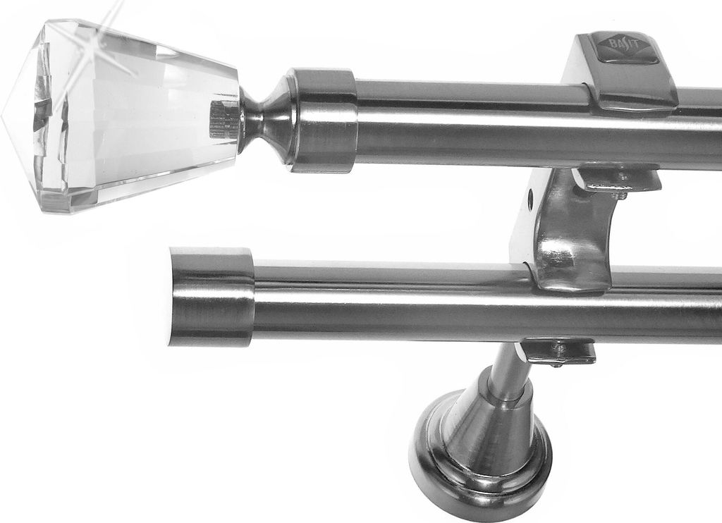 Gardinenstange mit Wandhalterung I Metall Edelstahl Look 2-läufig Ø 20mm I H60RR