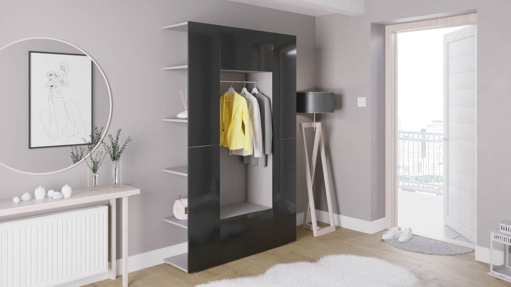 Garderoben Komplett Set Flurgarderobe CUBE 9 grau / schwarz Hochglanz